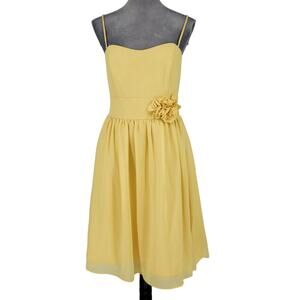 Alfred Angelo Dress Womens 8 Yellow Chiffon Lined Beaded Flower Spaghetti Straps
